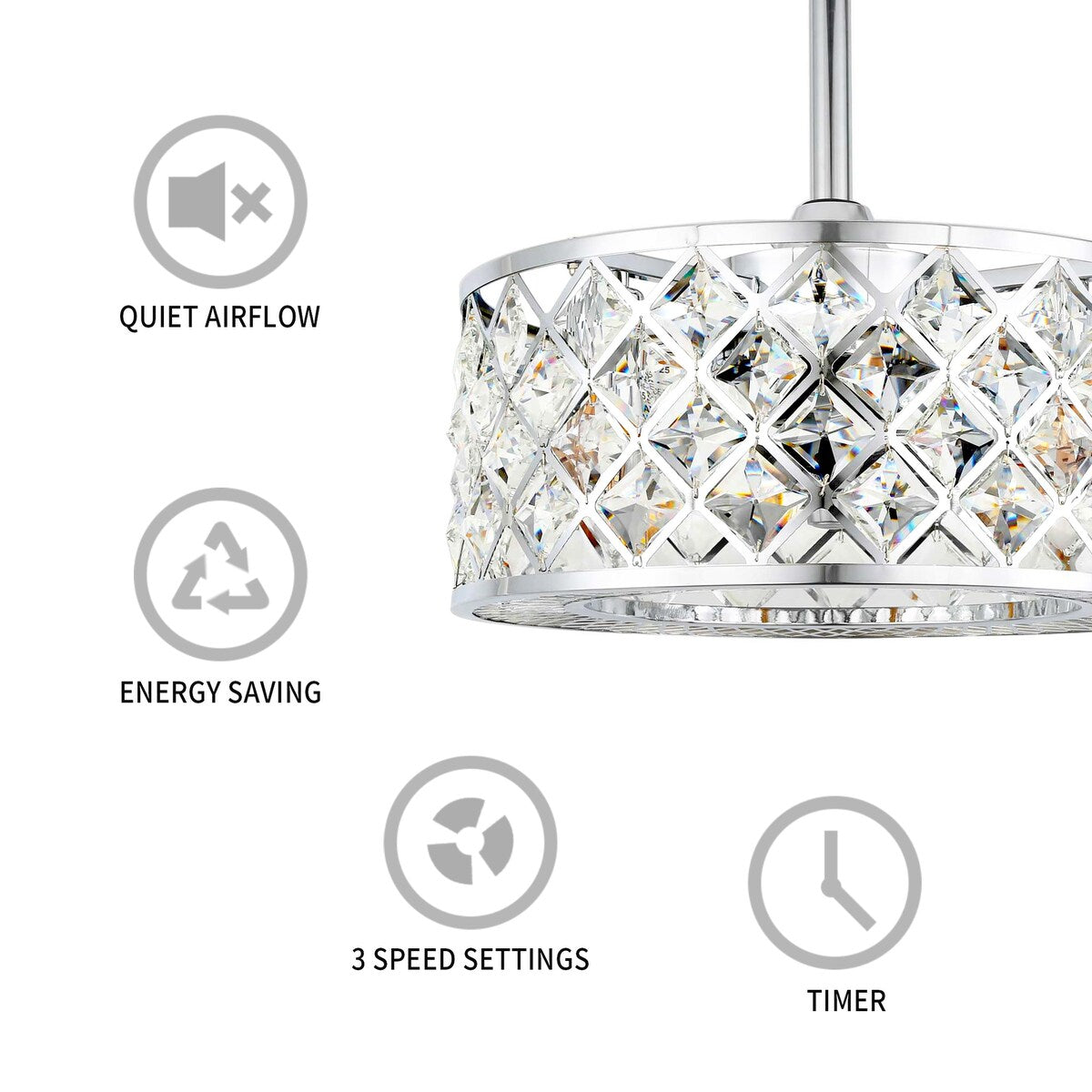 GetLedel 18-inch 8-Blade Crystal Ceiling Fan with Remote Control and Light Kit