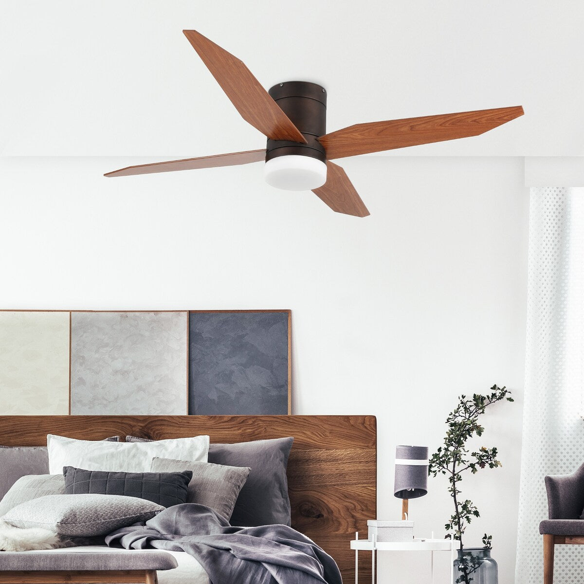 GetLedel 52" 4-Blade Flush Mount LED Ceiling Fan with Remote and Light