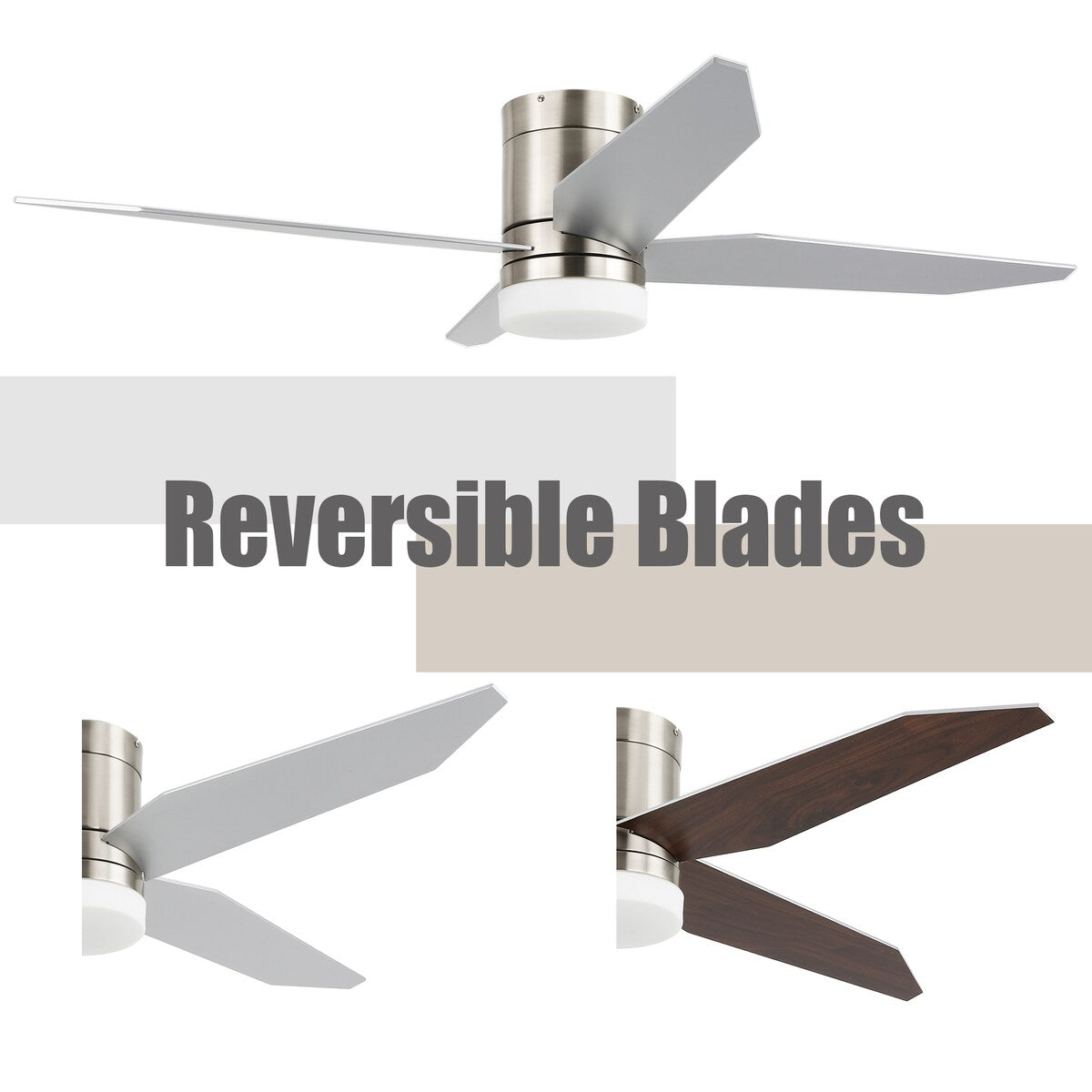 GetLedel 52" 4-Blade Flush Mount LED Ceiling Fan with Remote and Light