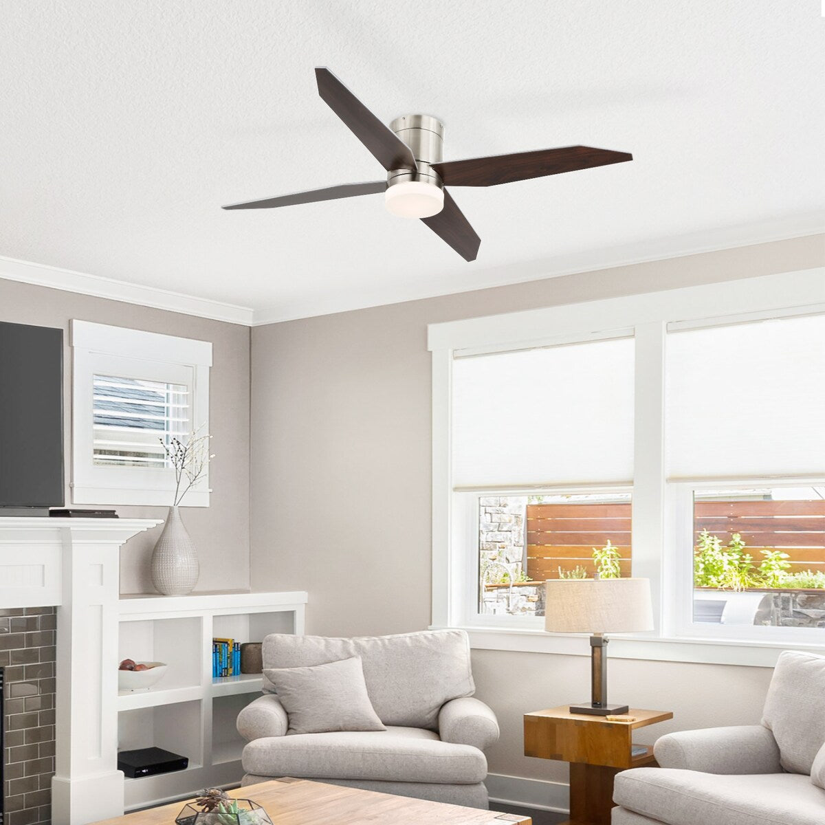 GetLedel 52" 4-Blade Flush Mount LED Ceiling Fan with Remote and Light