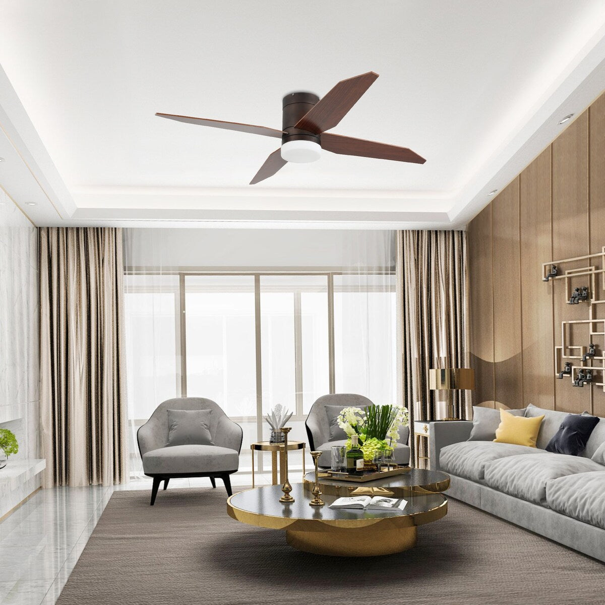 GetLedel 52" 4-Blade Flush Mount LED Ceiling Fan with Remote and Light