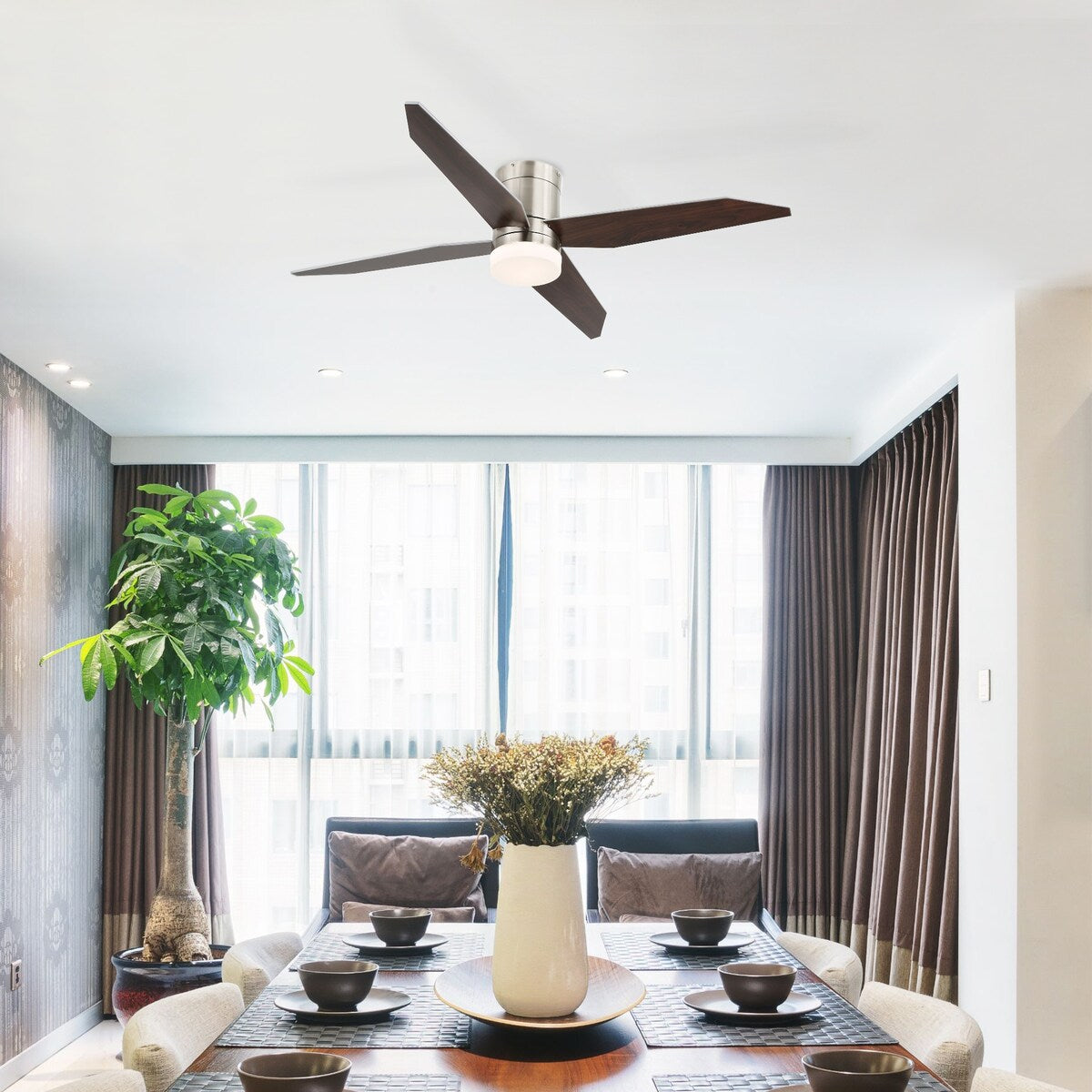 GetLedel 52" 4-Blade Flush Mount LED Ceiling Fan with Remote and Light