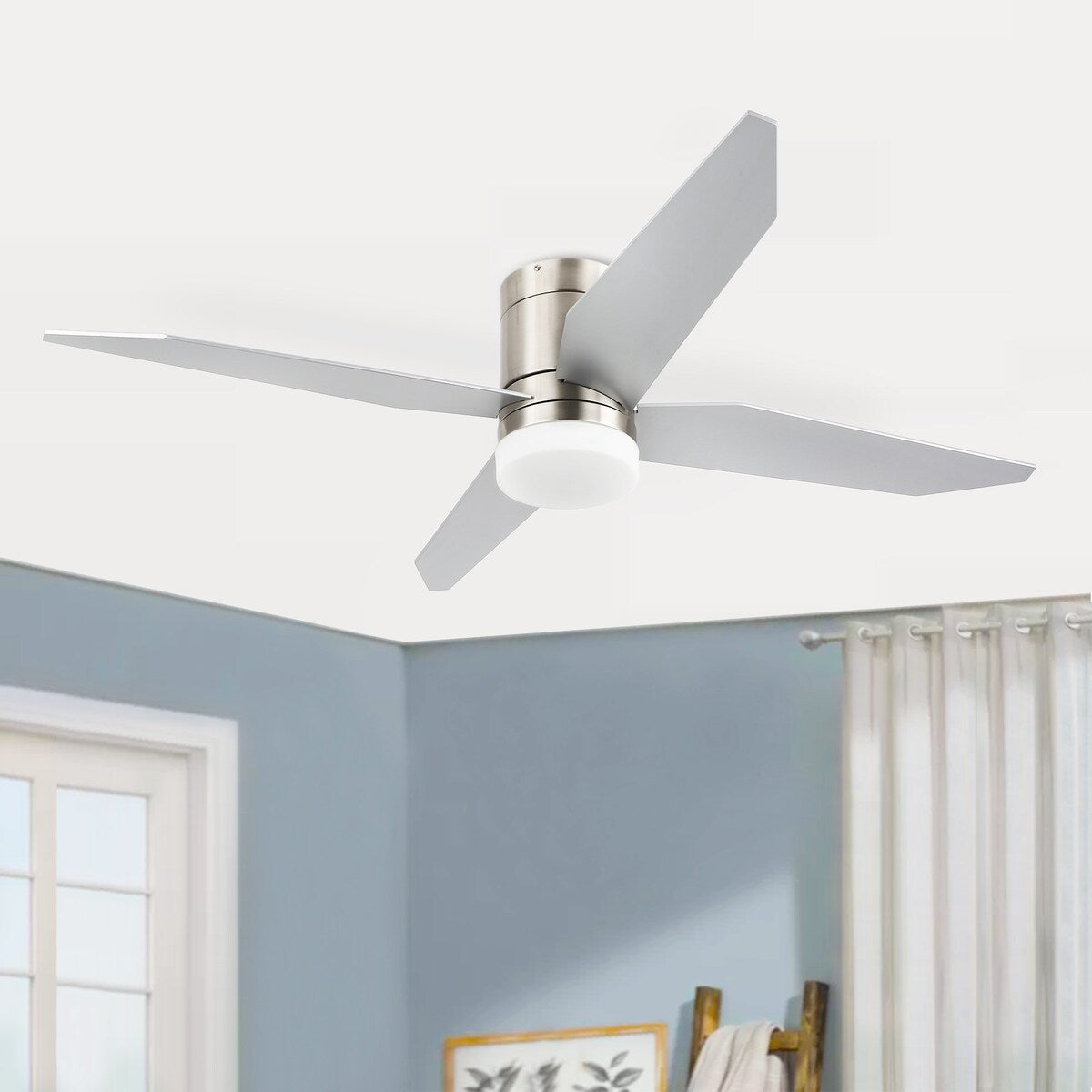 GetLedel 52" 4-Blade Flush Mount LED Ceiling Fan with Remote and Light