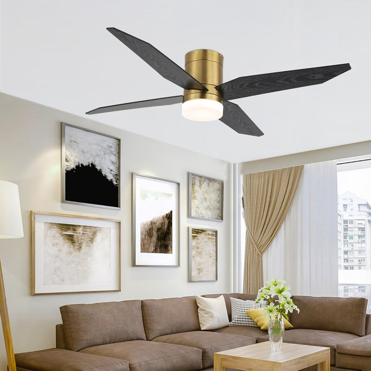 GetLedel 52" 4-Blade Flush Mount LED Ceiling Fan with Remote and Light
