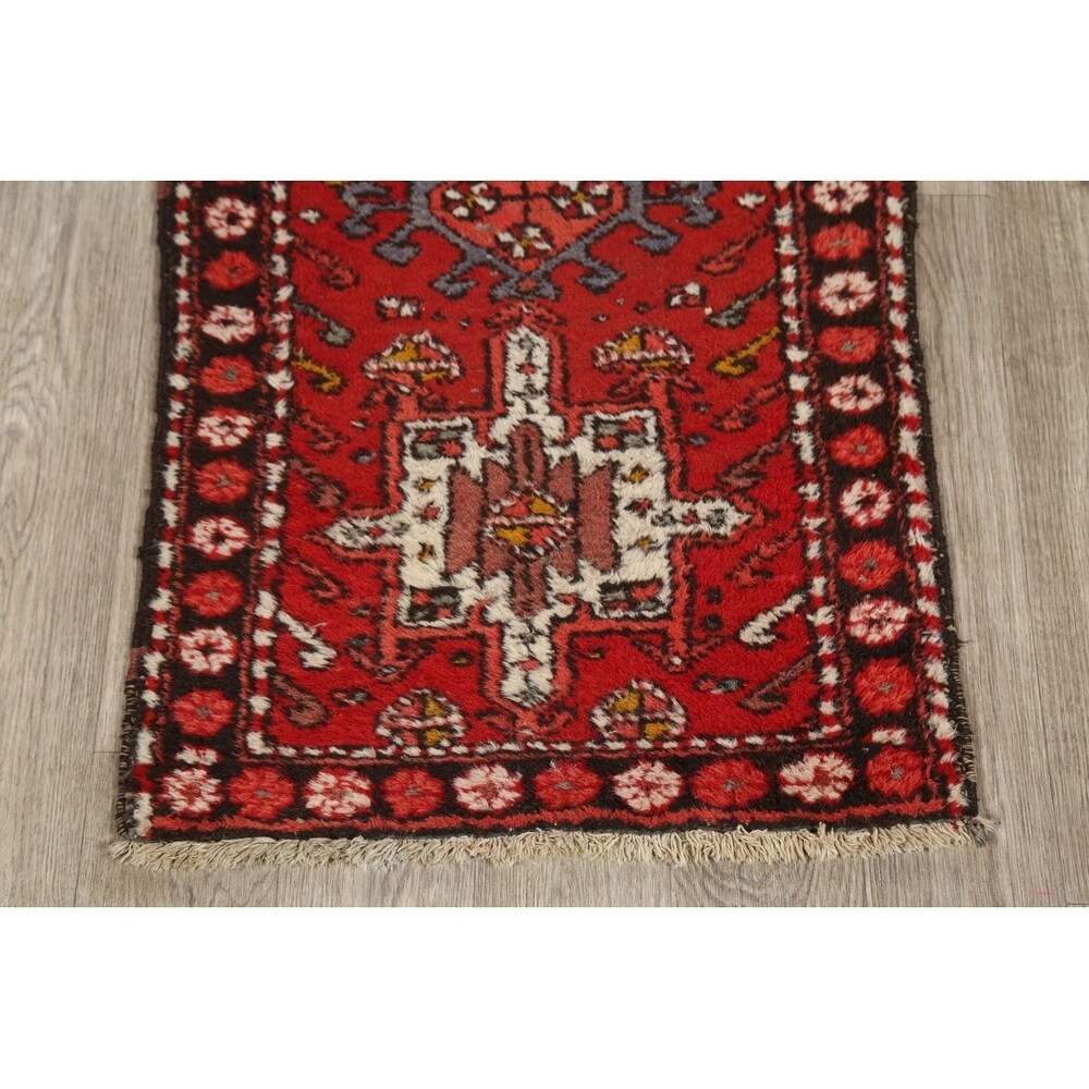 Gharajeh Hand Knotted Vintage Persian Geometric Area Rug - 3'9" x 2'1"