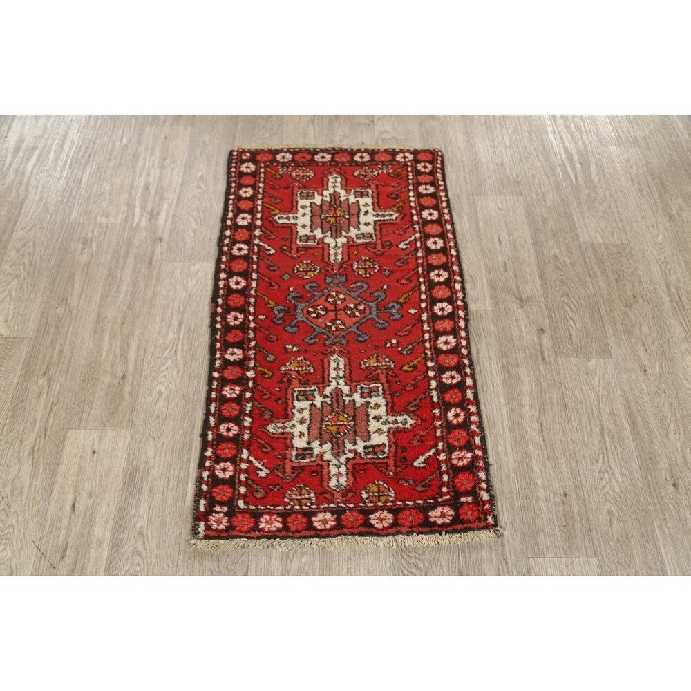 Gharajeh Hand Knotted Vintage Persian Geometric Area Rug - 3'9" x 2'1"