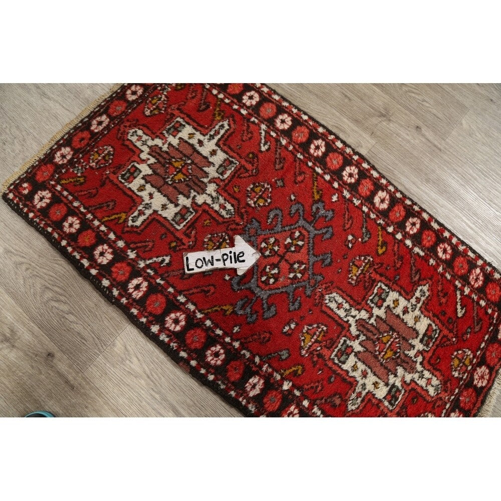 Gharajeh Hand Knotted Vintage Persian Geometric Area Rug - 3'9" x 2'1"