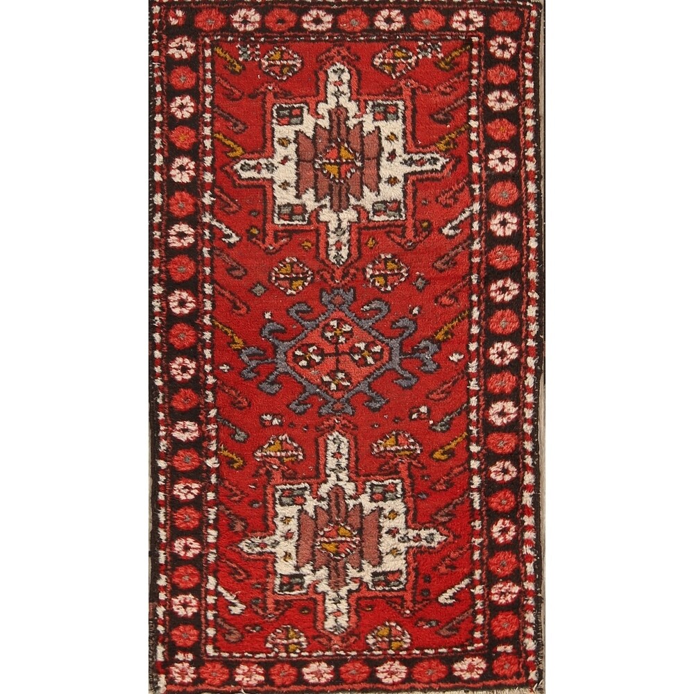 Gharajeh Hand Knotted Vintage Persian Geometric Area Rug - 3'9" x 2'1"
