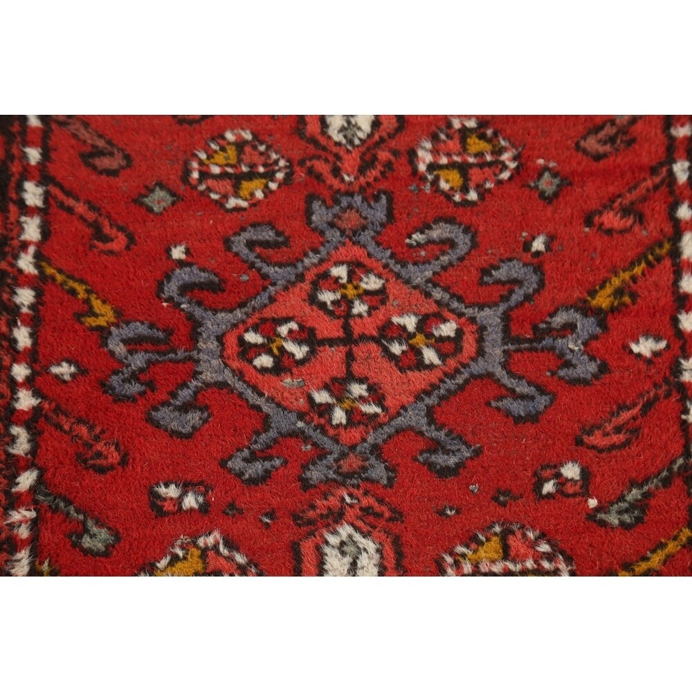 Gharajeh Hand Knotted Vintage Persian Geometric Area Rug - 3'9" x 2'1"