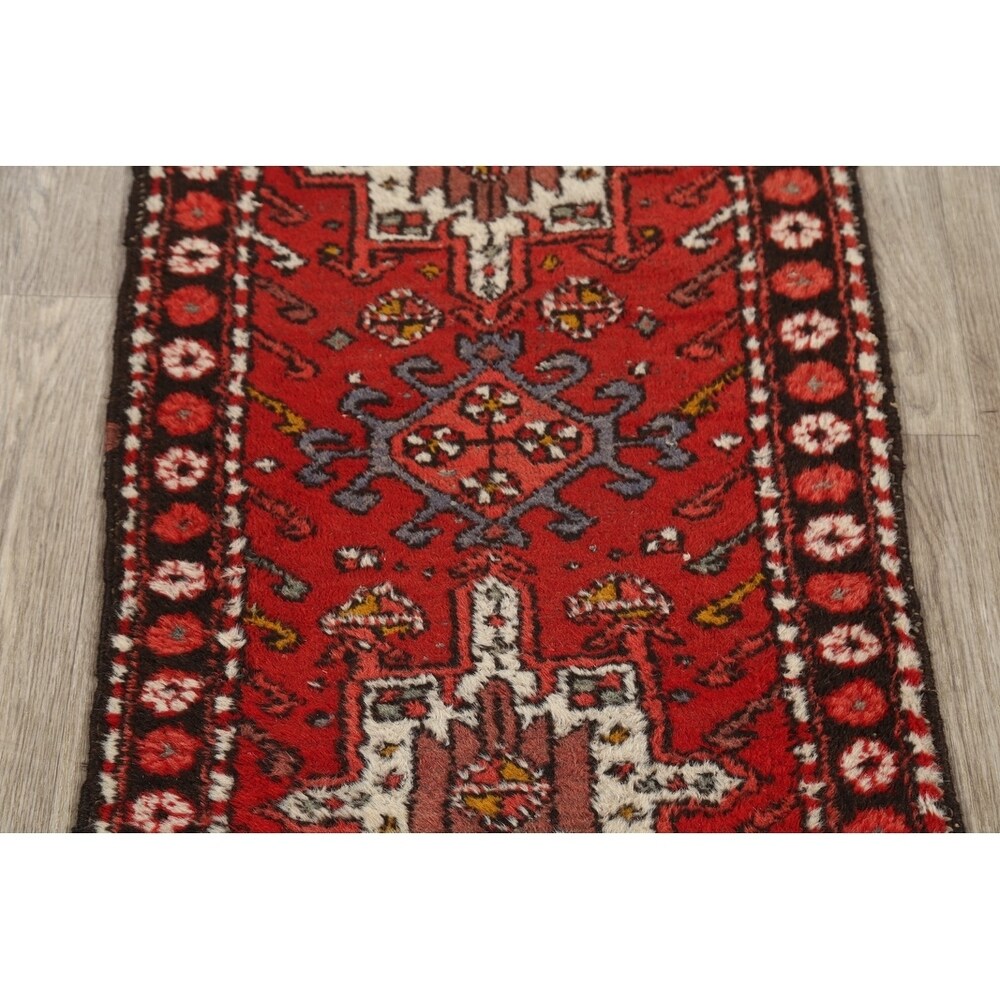 Gharajeh Hand Knotted Vintage Persian Geometric Area Rug - 3'9" x 2'1"