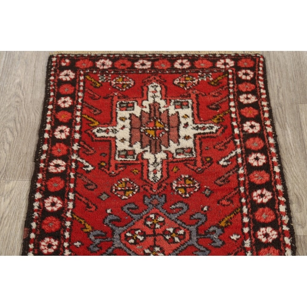Gharajeh Hand Knotted Vintage Persian Geometric Area Rug - 3'9" x 2'1"