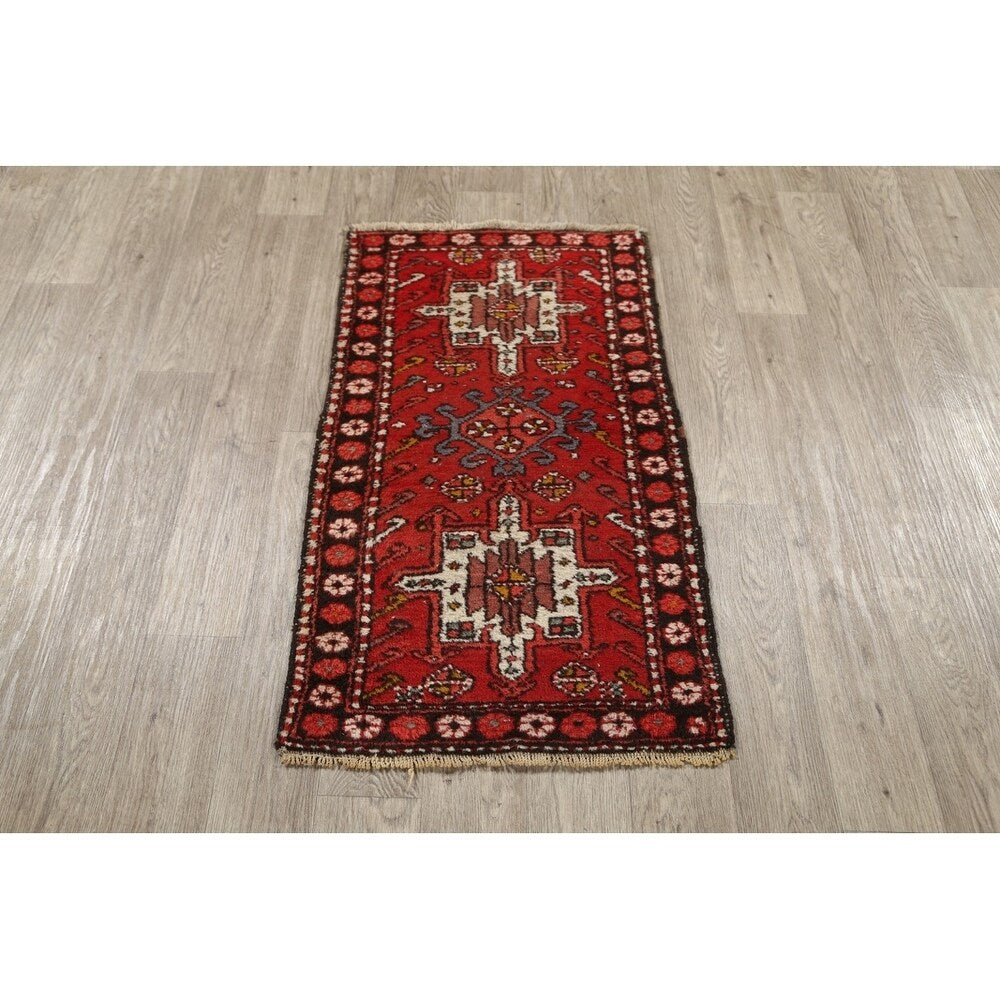 Gharajeh Hand Knotted Vintage Persian Geometric Area Rug - 3'9" x 2'1"