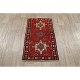 Gharajeh Hand Knotted Vintage Persian Geometric Area Rug - 3'9" x 2'1"