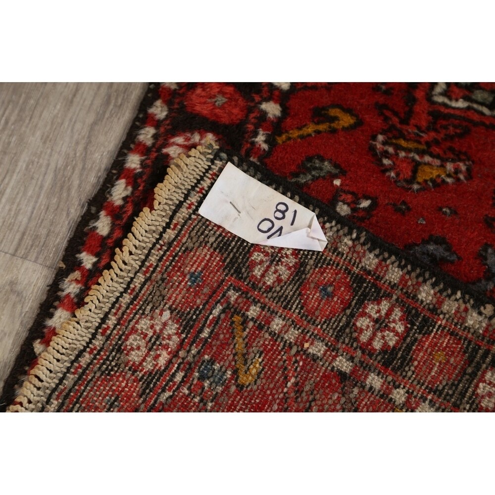 Gharajeh Hand Knotted Vintage Persian Geometric Area Rug - 3'9" x 2'1"