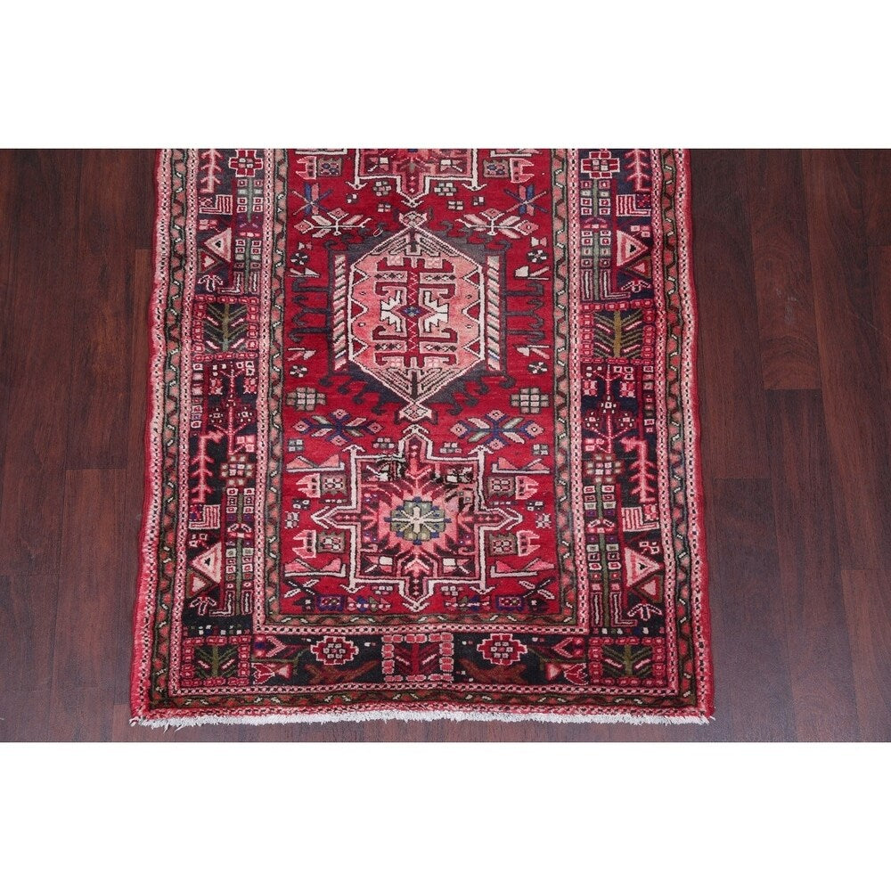 Gharajeh Tribal Geometric Hand-Knotted Wool Persian Oriental Rug - 14'7" x 3'11" Runner
