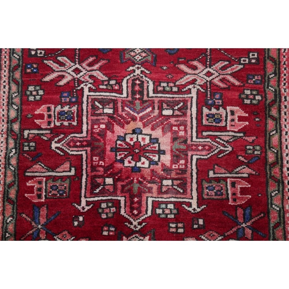 Gharajeh Tribal Geometric Hand-Knotted Wool Persian Oriental Rug - 14'7" x 3'11" Runner