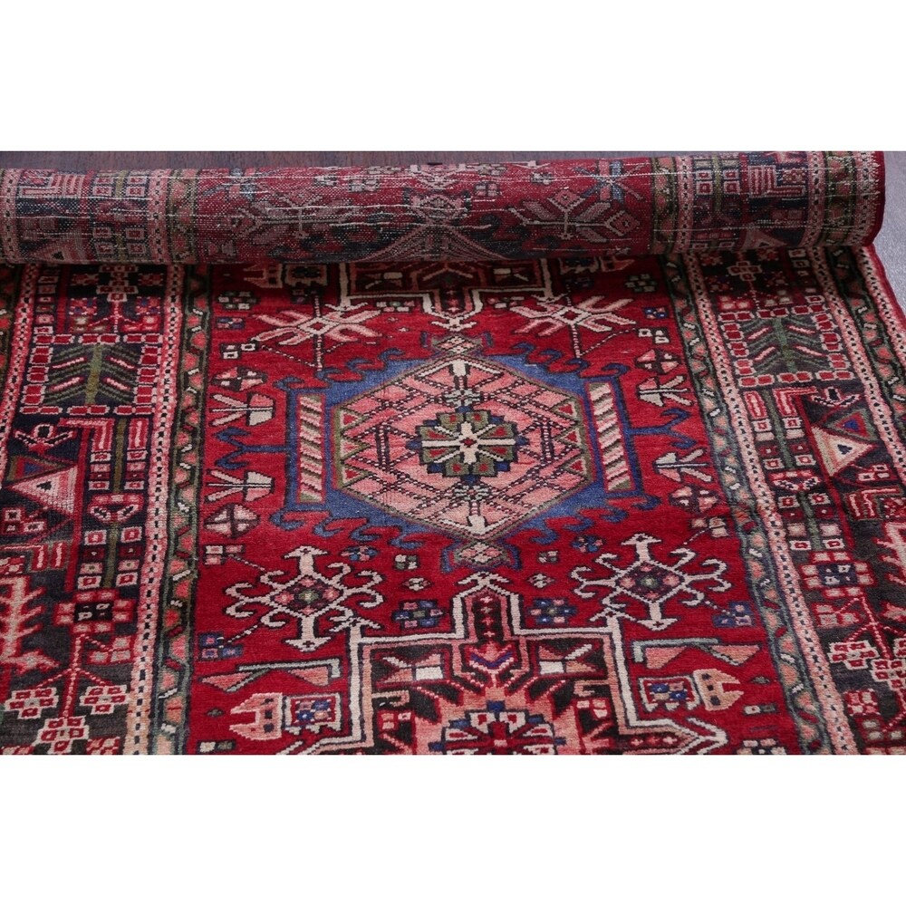 Gharajeh Tribal Geometric Hand-Knotted Wool Persian Oriental Rug - 14'7" x 3'11" Runner