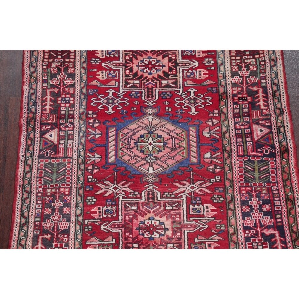 Gharajeh Tribal Geometric Hand-Knotted Wool Persian Oriental Rug - 14'7" x 3'11" Runner