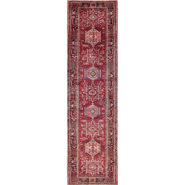 Gharajeh Tribal Geometric Hand-Knotted Wool Persian Oriental Rug - 14'7" x 3'11" Runner