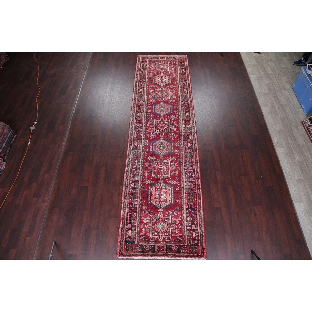 Gharajeh Tribal Geometric Hand-Knotted Wool Persian Oriental Rug - 14'7" x 3'11" Runner