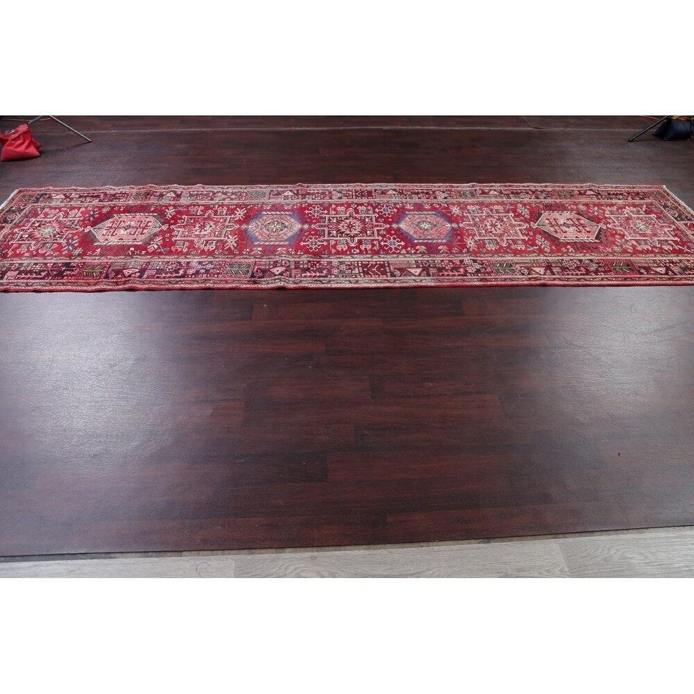 Gharajeh Tribal Geometric Hand-Knotted Wool Persian Oriental Rug - 14'7" x 3'11" Runner