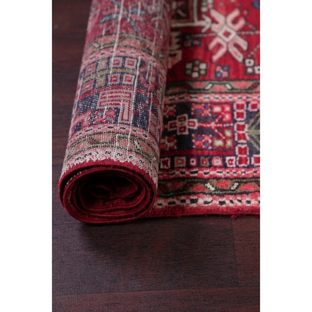 Gharajeh Tribal Geometric Hand-Knotted Wool Persian Oriental Rug - 14'7" x 3'11" Runner