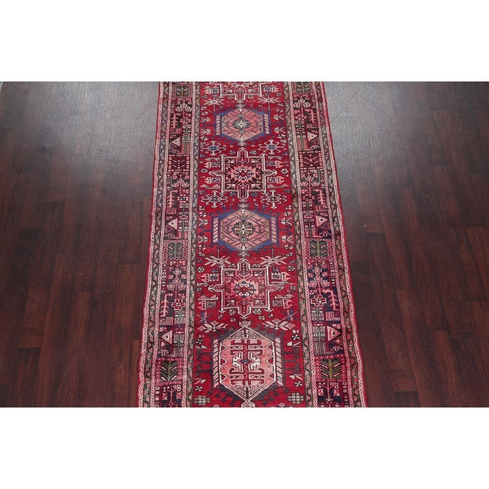 Gharajeh Tribal Geometric Hand-Knotted Wool Persian Oriental Rug - 14'7" x 3'11" Runner