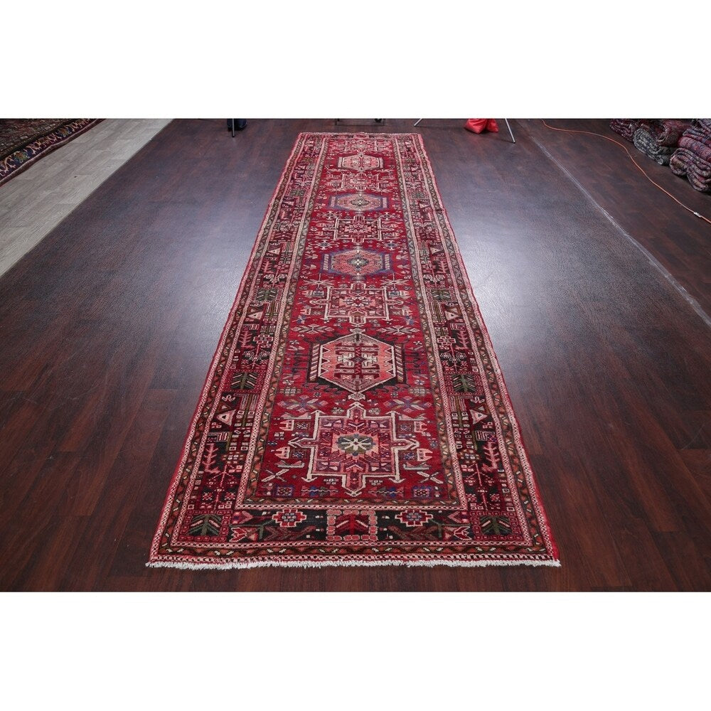 Gharajeh Tribal Geometric Hand-Knotted Wool Persian Oriental Rug - 14'7" x 3'11" Runner