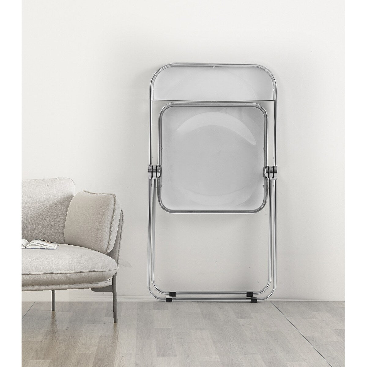 Ghost Stackable Crystal Folding Chair-PC Plastic Living Room Seat-Chrome Frame and Foldable Acrylic Chair fo -O-Clear