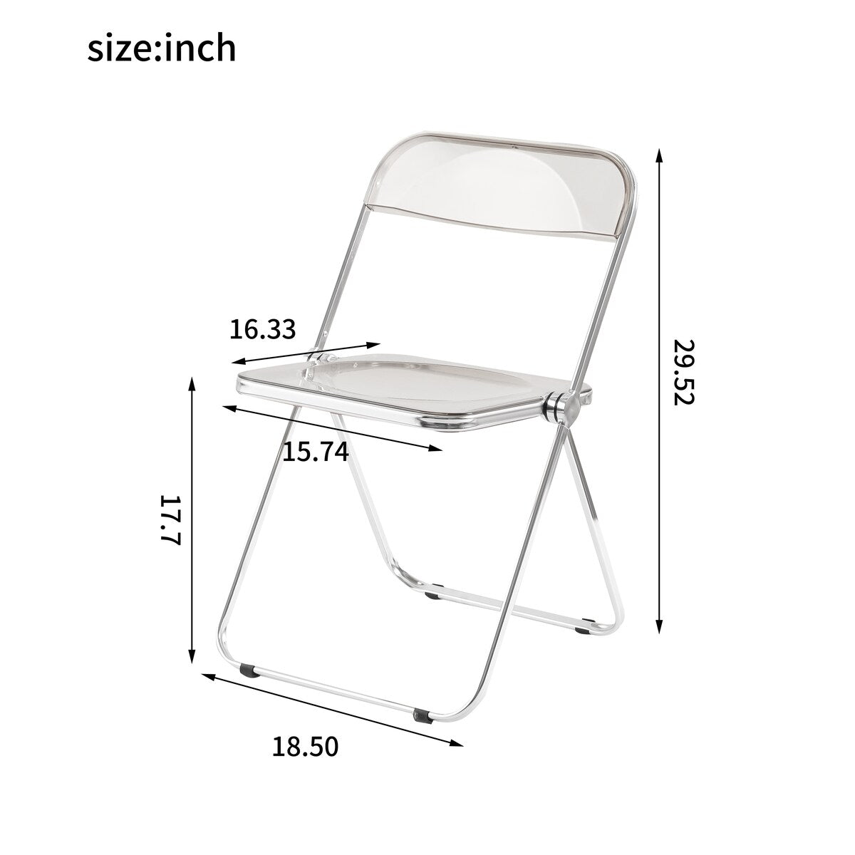 Ghost Stackable Crystal Folding Chair-PC Plastic Living Room Seat-Chrome Frame and Foldable Acrylic Chair fo -O-Clear