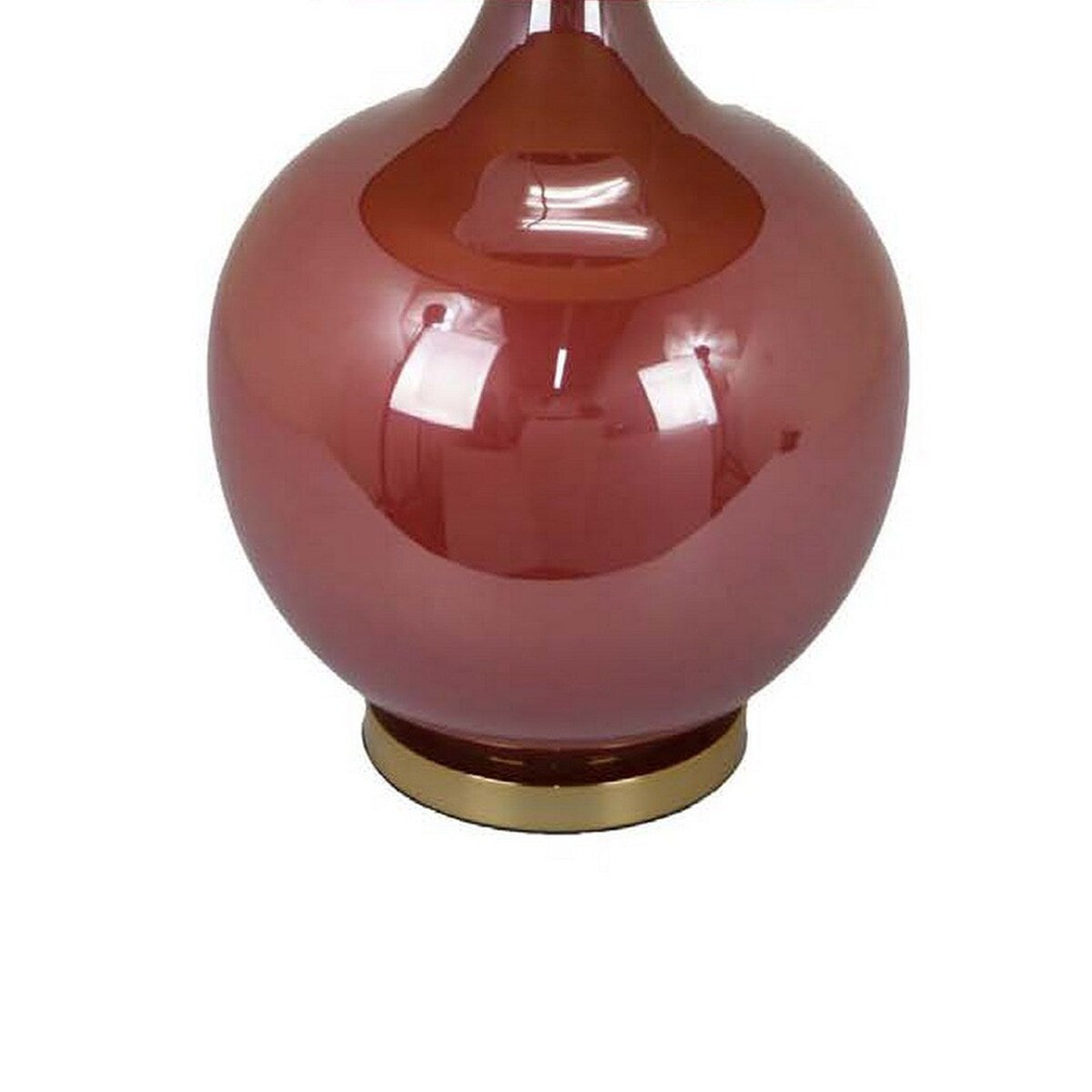 Gia 32 Inch Table Lamp, Drum Shade, Curved Round Glass Body, Red Finish
