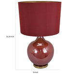 Gia 32 Inch Table Lamp, Drum Shade, Curved Round Glass Body, Red Finish