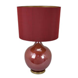 Gia 32 Inch Table Lamp, Drum Shade, Curved Round Glass Body, Red Finish