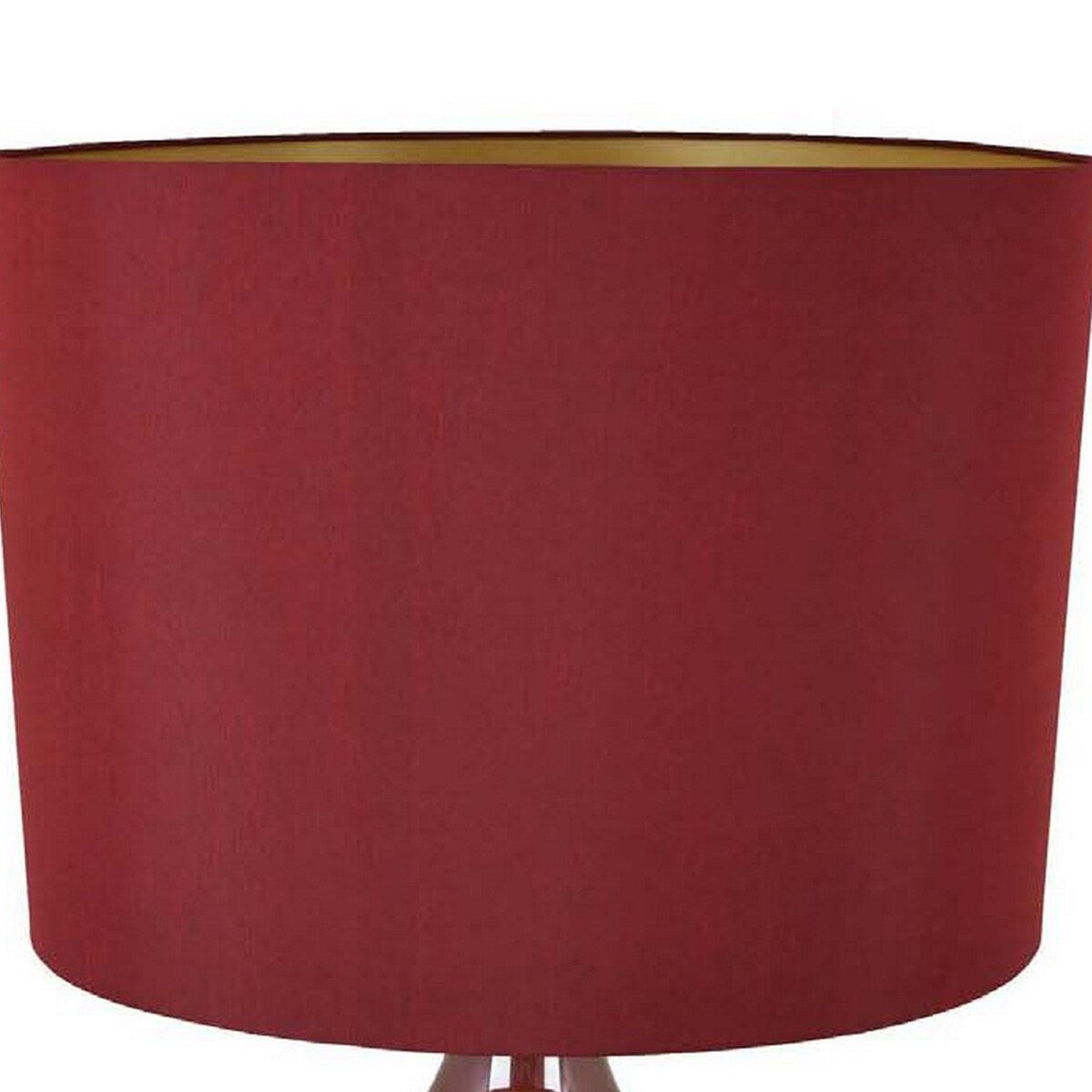 Gia 32 Inch Table Lamp, Drum Shade, Curved Round Glass Body, Red Finish