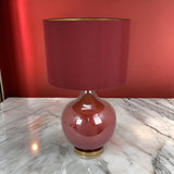 Gia 32 Inch Table Lamp, Drum Shade, Curved Round Glass Body, Red Finish
