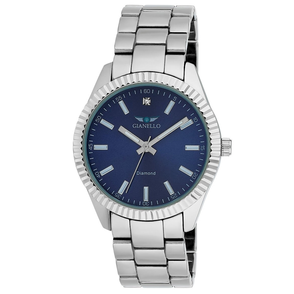 Gianello Men s 40mm Genuine Diamond Dial Fluted Bezel Link Watch Size