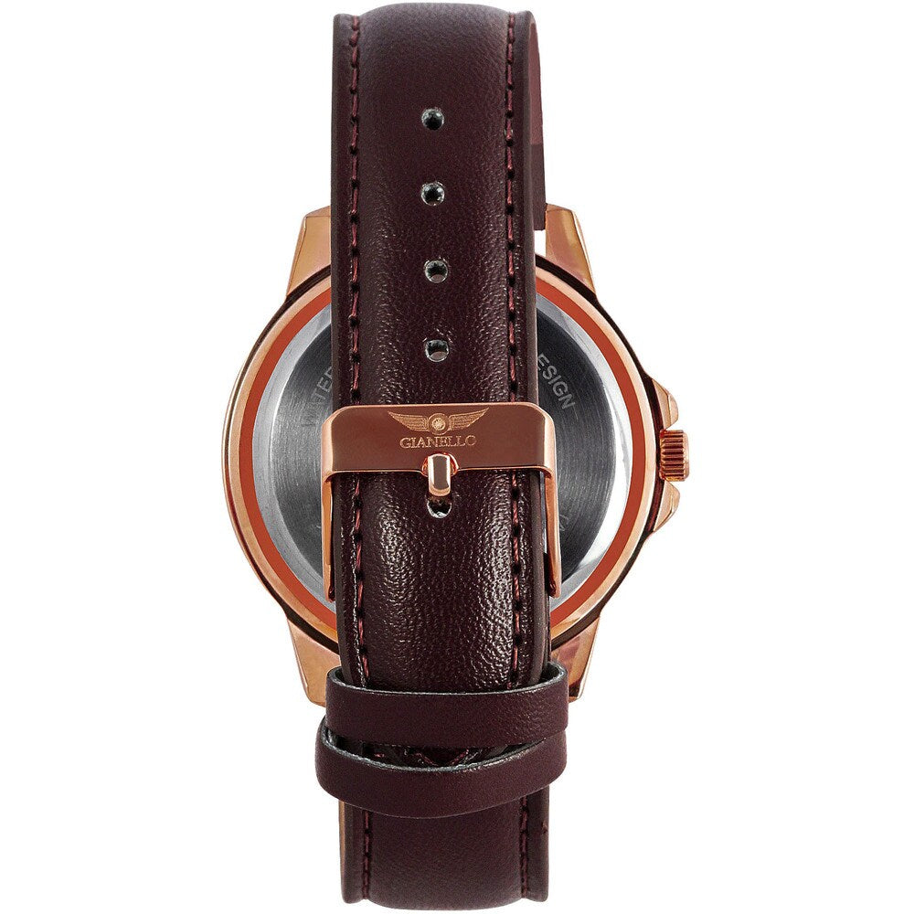 Gianello Men's Brown Leather Strap Multi-Function Divers Watch