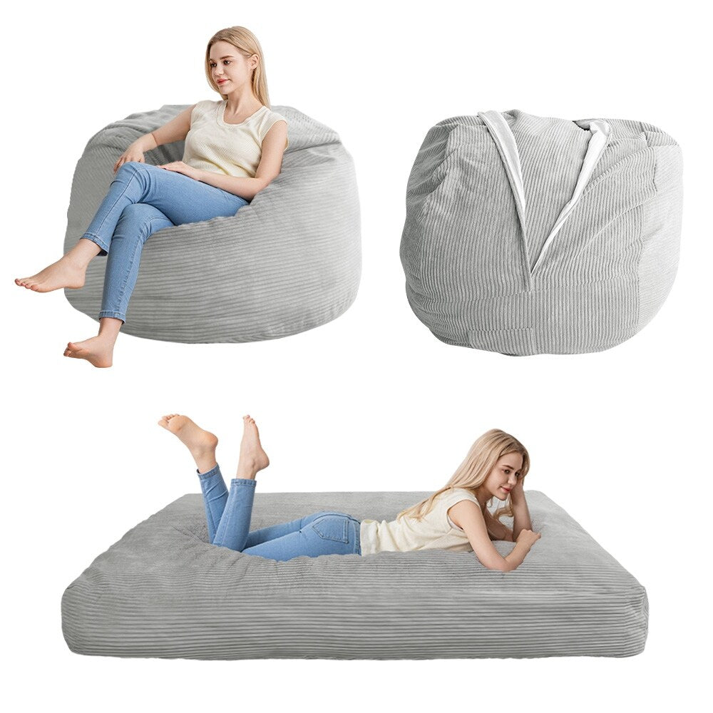 Giant Bean Bag, Corduroy Convertible Beanbag Folds from Lazy Chair to Floor Mattress Bed