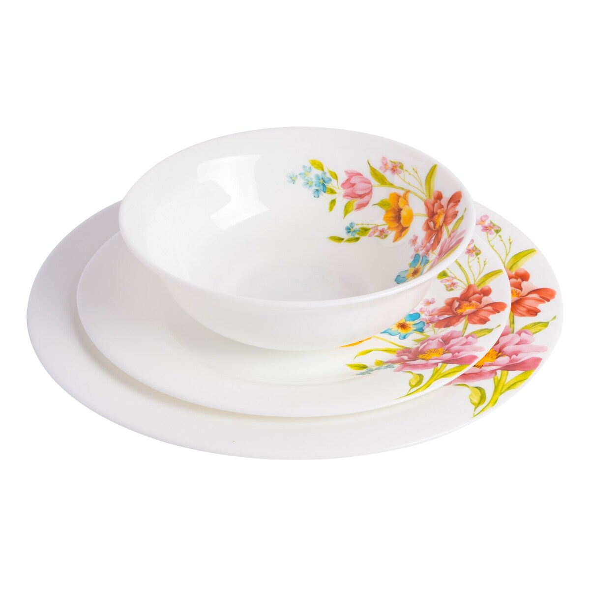 Gibson Home Ultra Round Red Floral 18-Piece Dinnerware Set, Opal Glass
