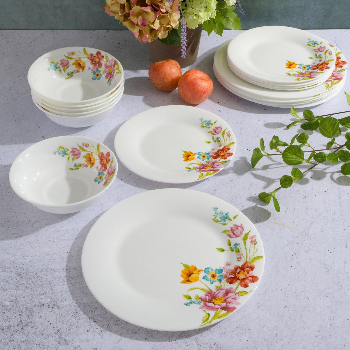 Gibson Home Ultra Round Red Floral 18-Piece Dinnerware Set, Opal Glass