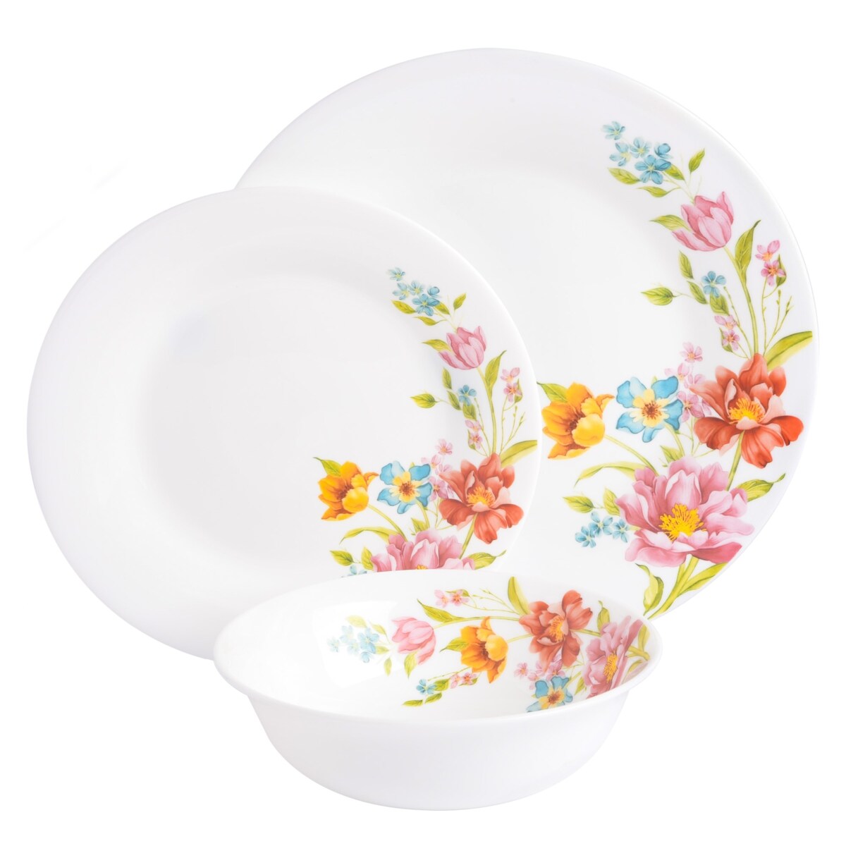 Gibson Home Ultra Round Red Floral 18-Piece Dinnerware Set, Opal Glass