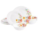Gibson Home Ultra Round Red Floral 18-Piece Dinnerware Set, Opal Glass