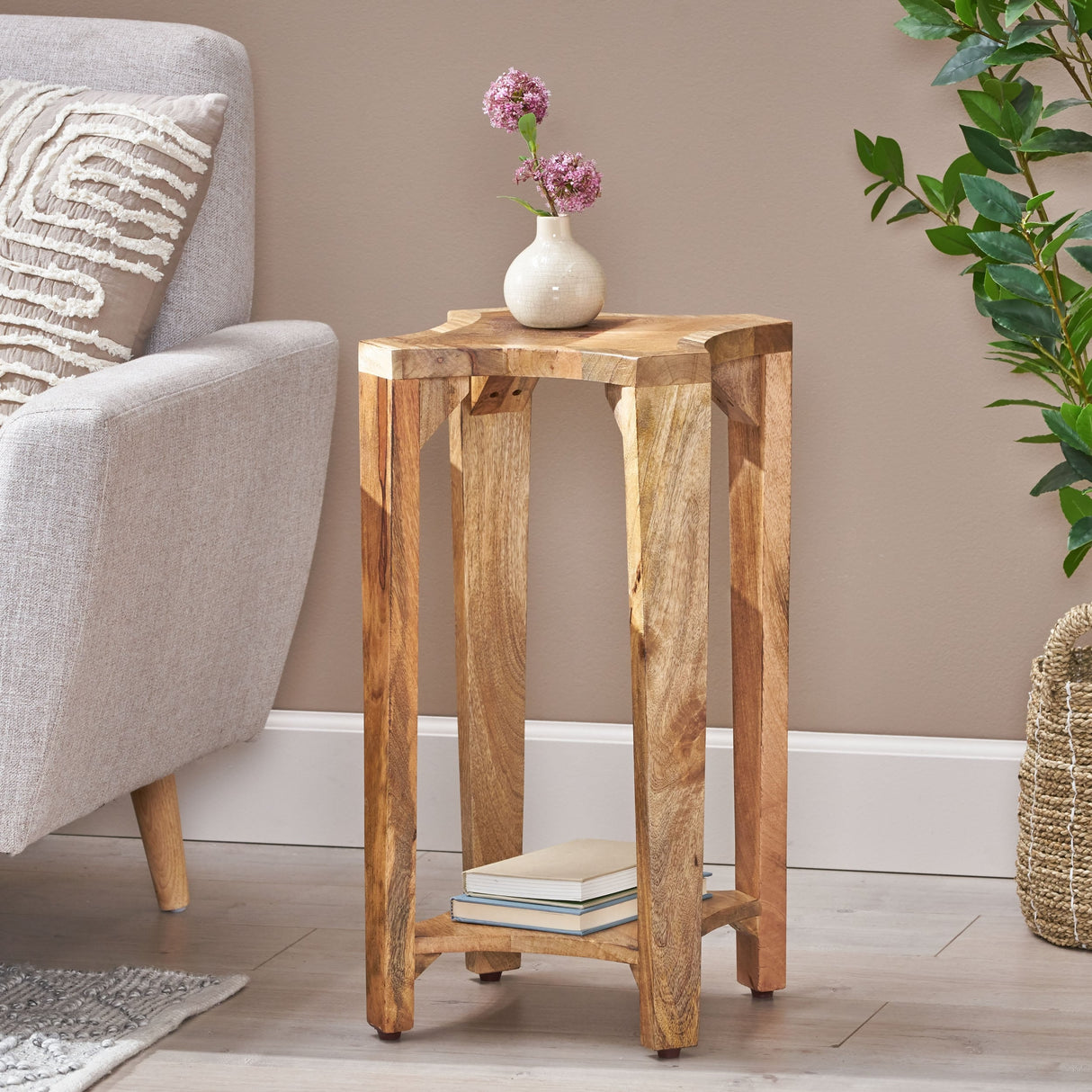 Gilliland Handcrafted Boho Mango Wood Side Table by Christopher Knight Home
