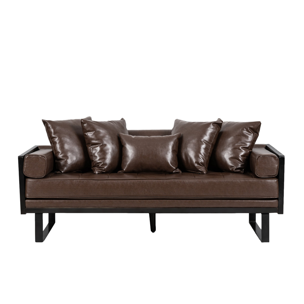 Gilmans Faux Leather Upholstered Oversized Loveseat with Accent Pillows by Christopher Knight Home