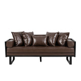 Gilmans Faux Leather Upholstered Oversized Loveseat with Accent Pillows by Christopher Knight Home
