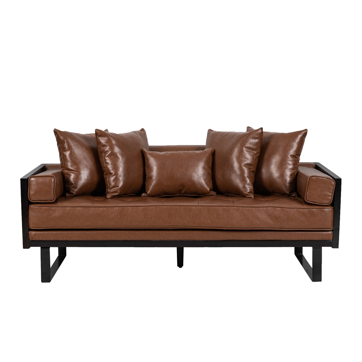 Gilmans Faux Leather Upholstered Oversized Loveseat with Accent Pillows by Christopher Knight Home