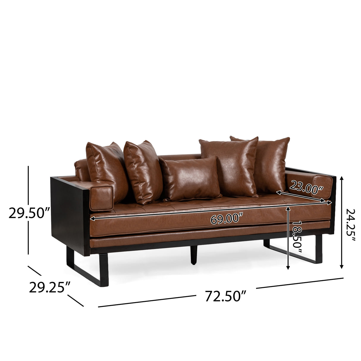 Gilmans Faux Leather Upholstered Oversized Loveseat with Accent Pillows by Christopher Knight Home