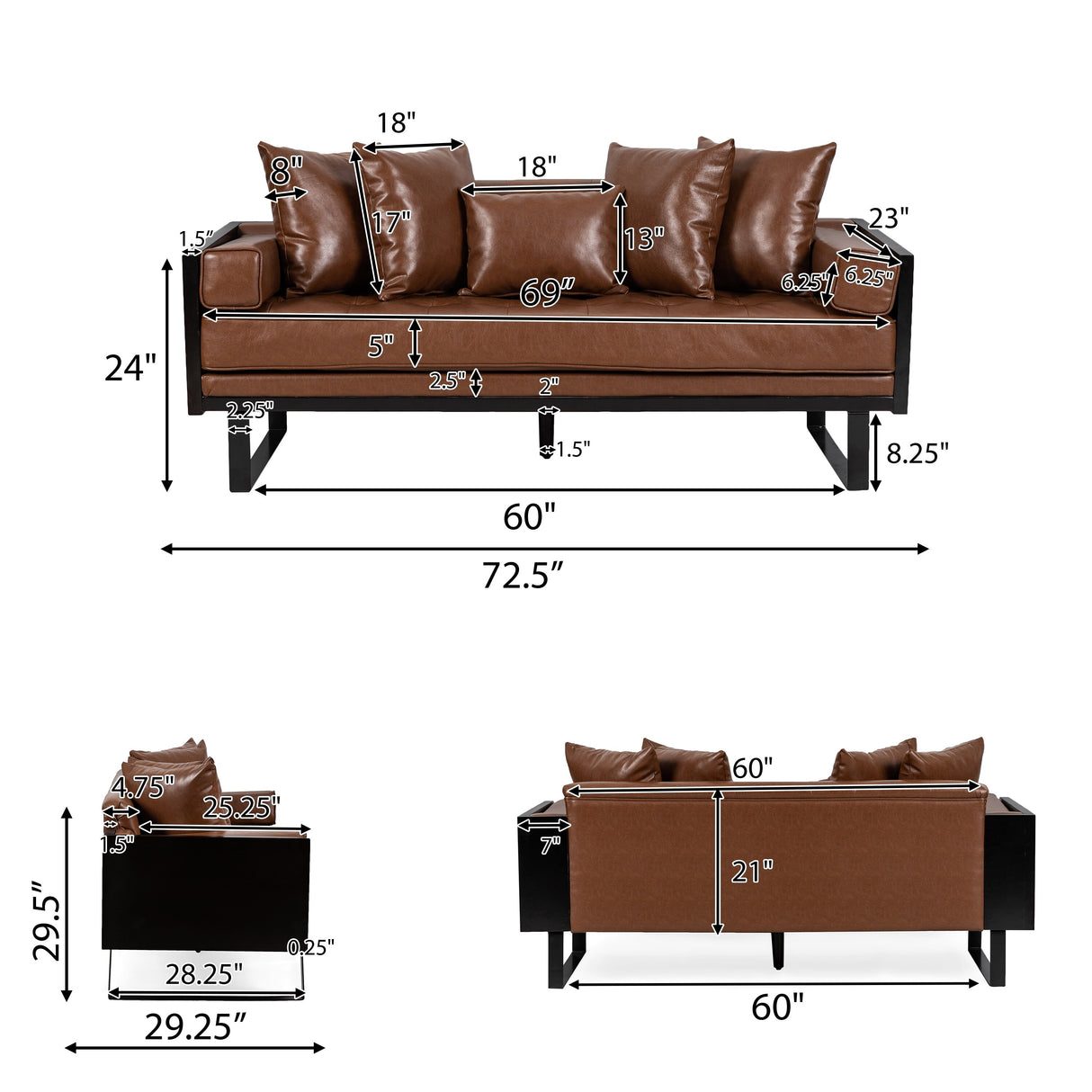 Gilmans Faux Leather Upholstered Oversized Loveseat with Accent Pillows by Christopher Knight Home