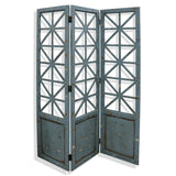 StyleCraft Gilsbury Distressed Blue and Black Ornate Wood and Metal X Panel Floor Screen