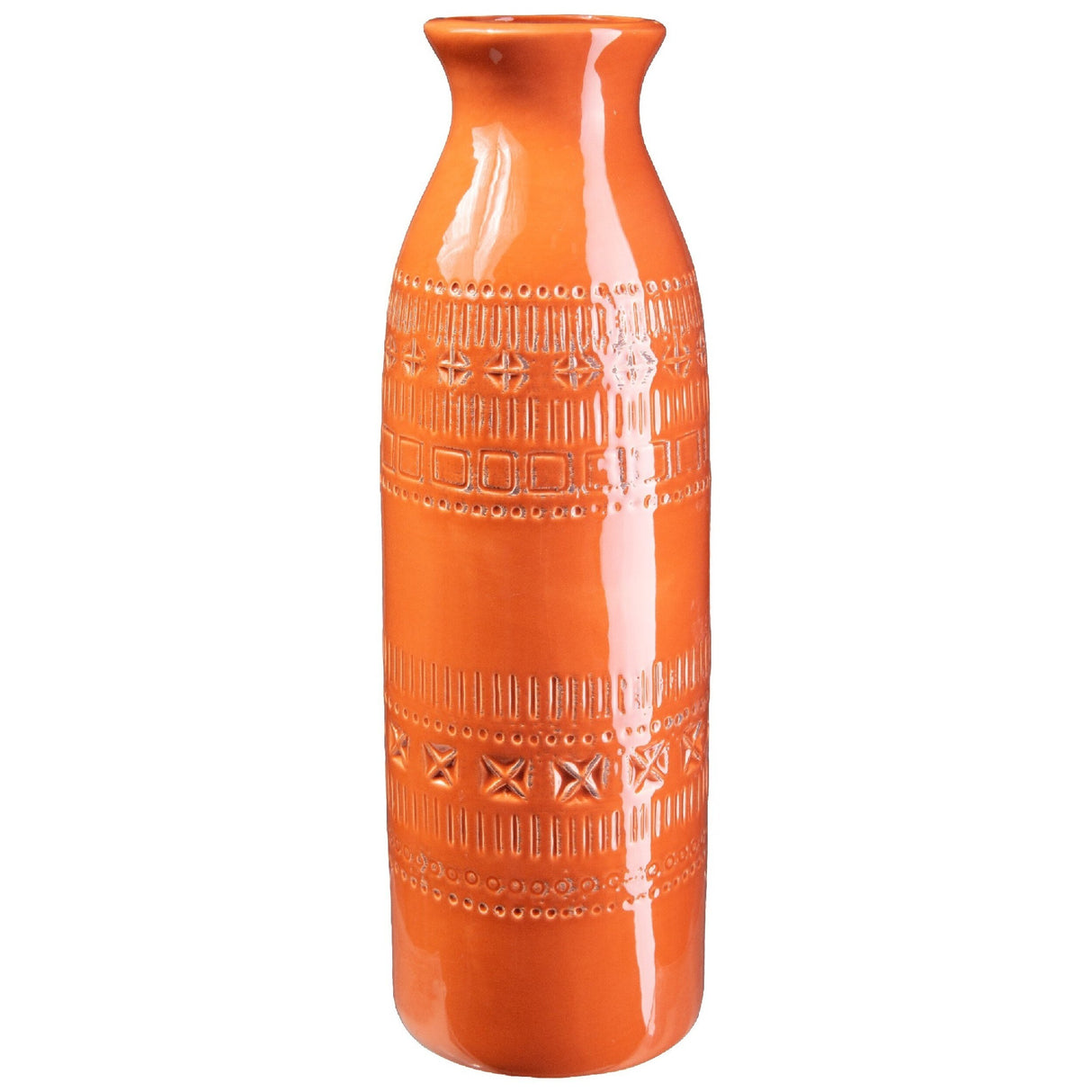 Gina 14 Inch Tall Ceramic Vase with Southwestern Design, Orange